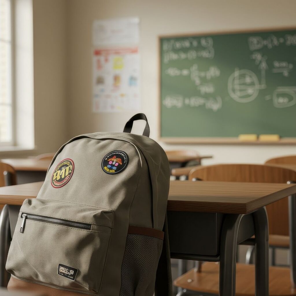 book bag in a classroom